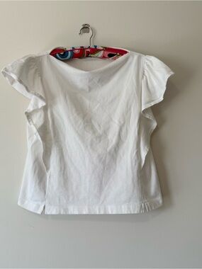 Feminine White Flutter Sleeve Cotton Top Career Business Casual Women’s Large